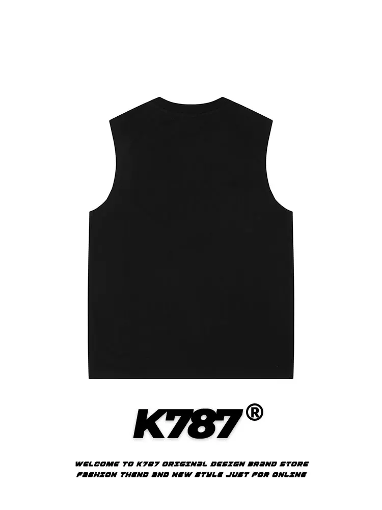 K787 Áo vest thể thao phong cách retro Mỹ, họa tiết graffiti vui nhộn, unisex, đa năng, không tay, áo lót rộng rãi