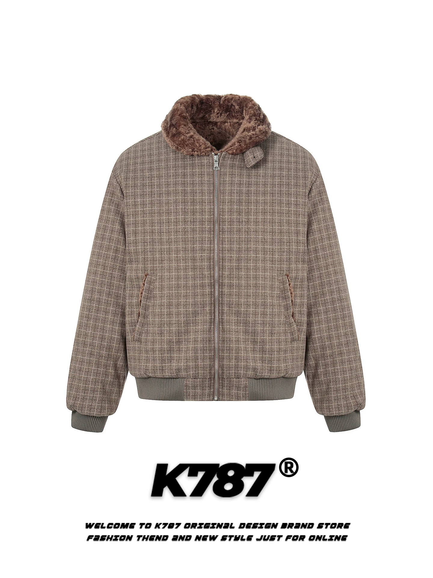 Áo khoác cotton kẻ sọc cổ lông cổ điển kiểu Mỹ K787 dành cho nam và nữ, dáng rộng, thương hiệu hợp thời trang mùa đông, áo khoác cotton ấm áp dành cho cặp đôi.