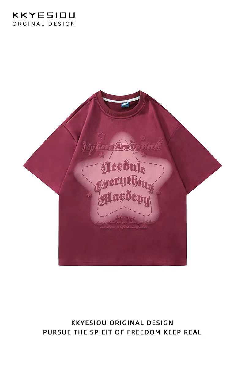 Áo thun ngắn tay KKyesiou kiểu Mỹ cổ điển, chất liệu xốp, dành cho nam và nữ, kiểu dáng rộng rãi, phong cách đường phố, áo thun cặp đôi.
