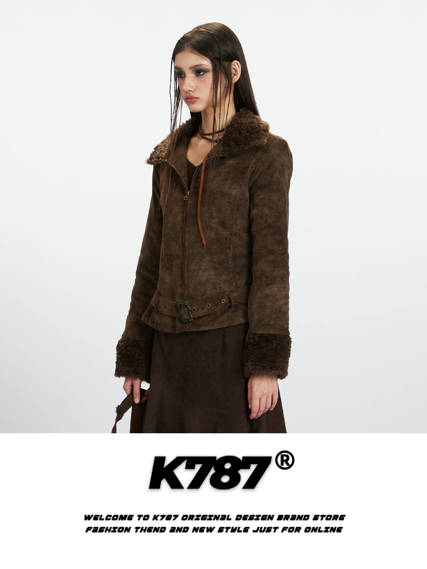 Áo khoác cotton phối len cừu kiểu Mỹ cổ điển K787 dành cho nam và nữ, dáng rộng, phong cách thường ngày, ấm áp, có khóa kéo, thích hợp cho mùa đông.