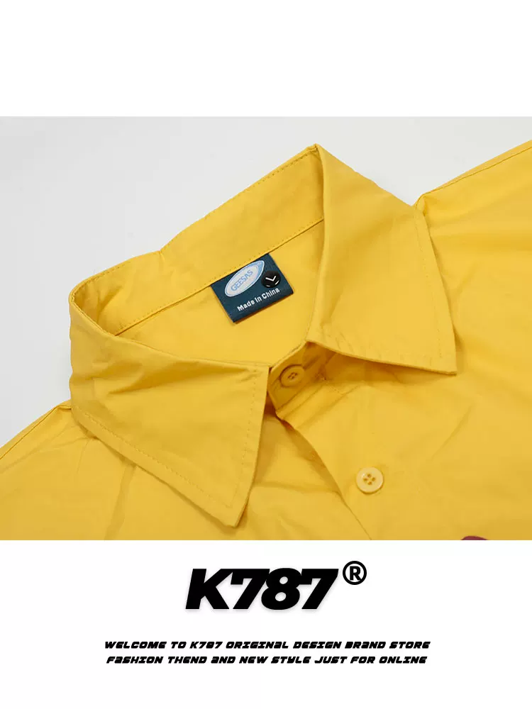 Áo sơ mi ngắn tay in hình chú chó vui nhộn theo phong cách retro Mỹ K787 dành cho nam và nữ, áo cardigan nửa tay dáng rộng và lười biếng cho mùa hè