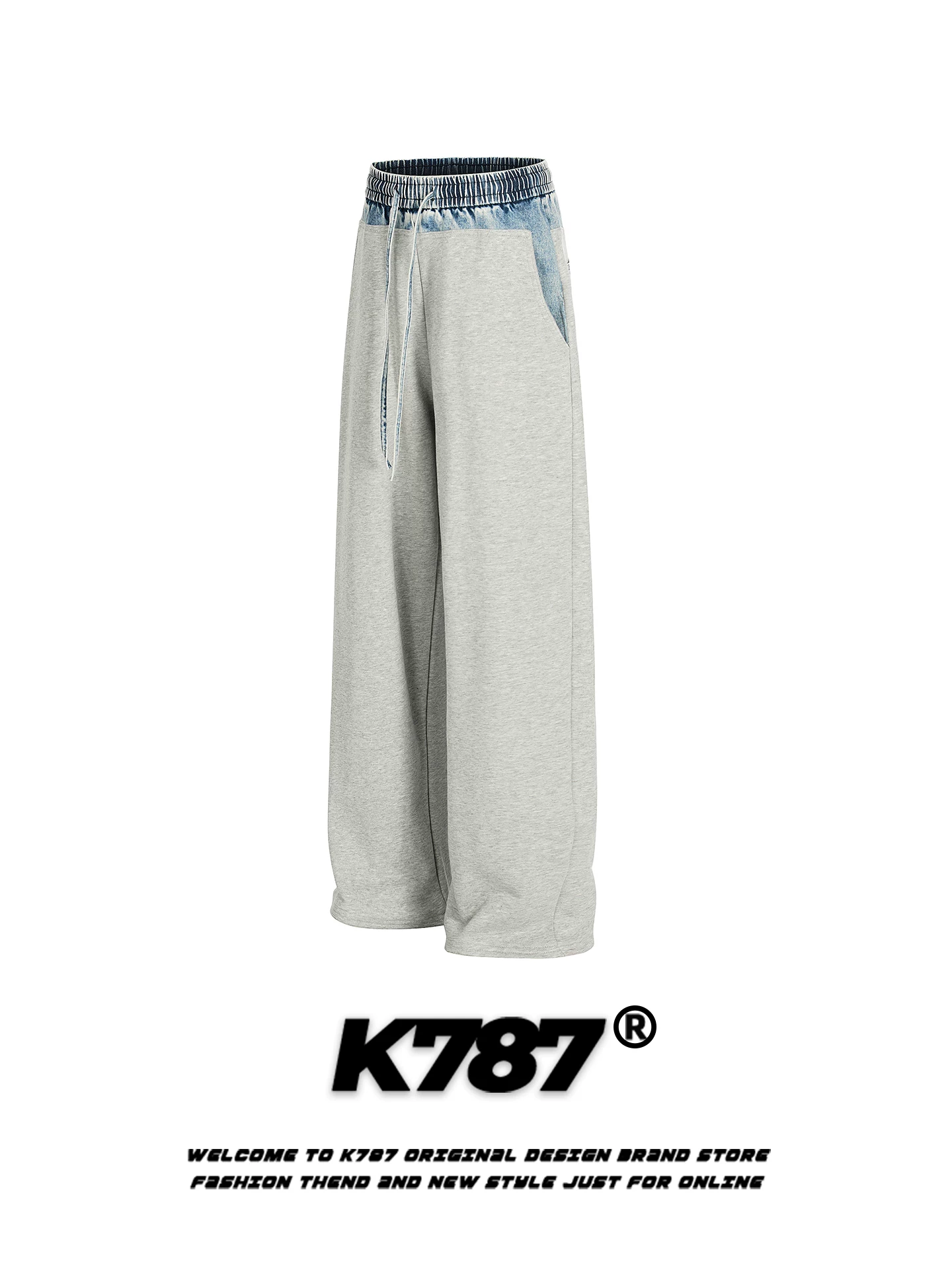 Quần jeans phối màu phong cách đường phố Mỹ K787, kiểu dáng unisex, rộng rãi, xu hướng thời trang, cạp cao, ống thẳng, dáng rộng