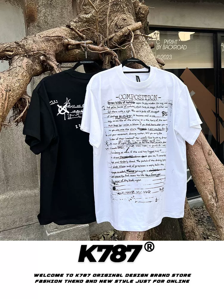 Áo thun ngắn tay unisex phong cách Trung Quốc K787, kiểu dáng gọn gàng, mùa hè 2025, phong cách retro Mỹ, đường phố, dành cho cặp đôi
