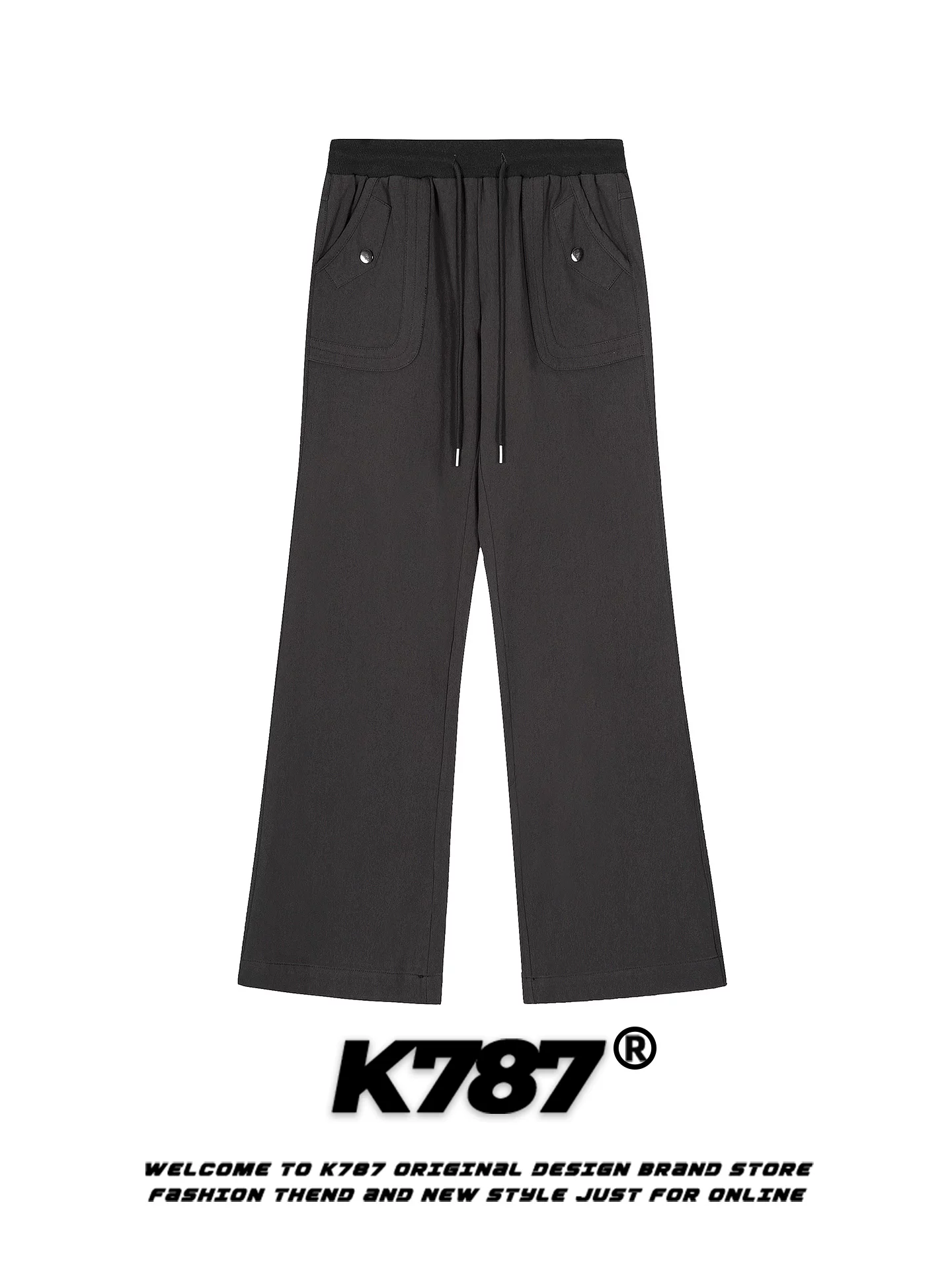 K787 Quần thường ngày kiểu dáng cổ điển của Mỹ có đính kim cương giả ở phía sau, quần ống rộng dáng rộng có cạp cao, kiểu dáng đường phố dành cho nam và nữ