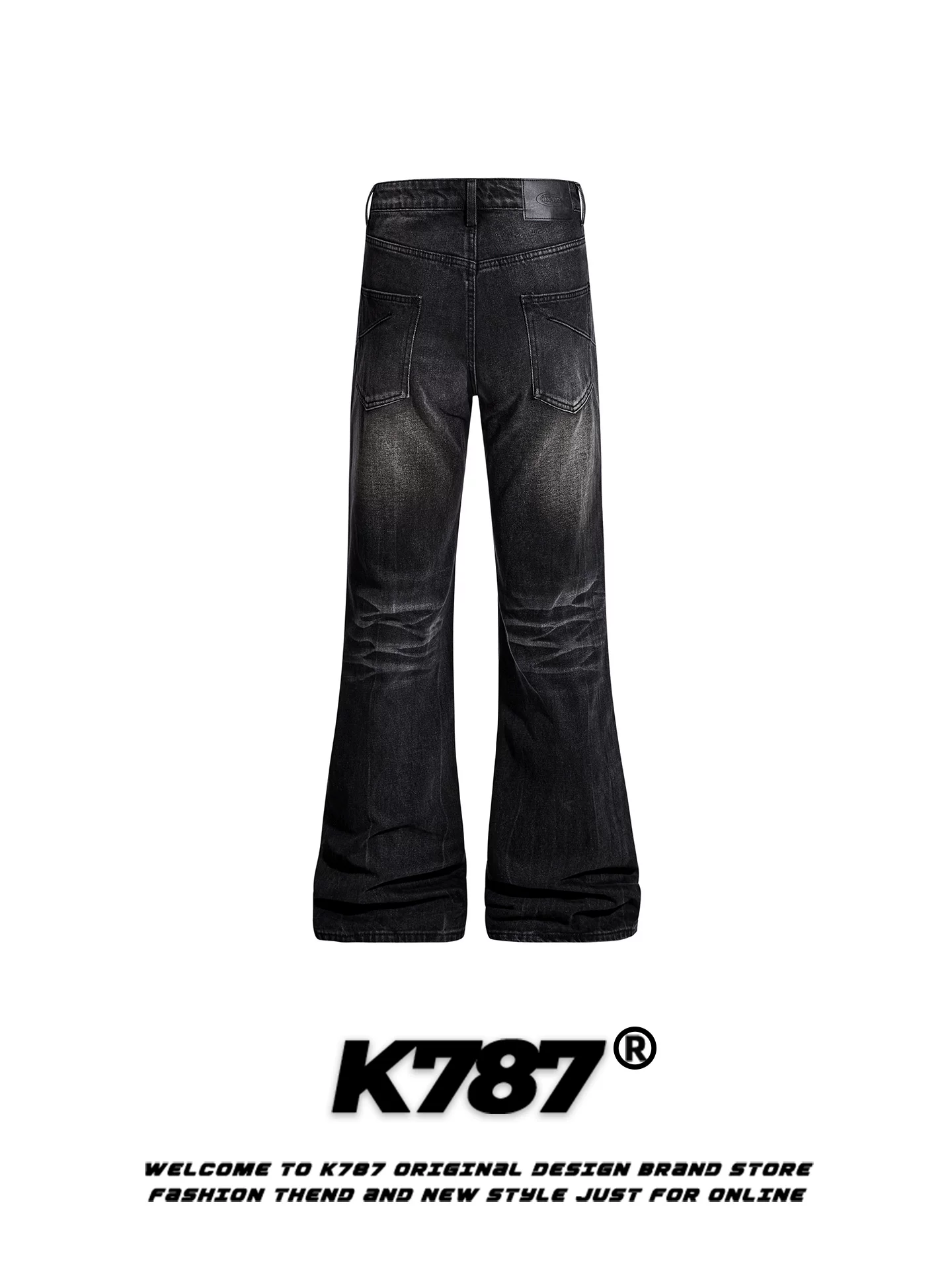 Quần jeans K787 kiểu Mỹ cổ điển, xước, phai màu, dành cho nam và nữ, dáng rộng, tôn dáng, cạp cao, phong cách đường phố, quần ống loe đa năng