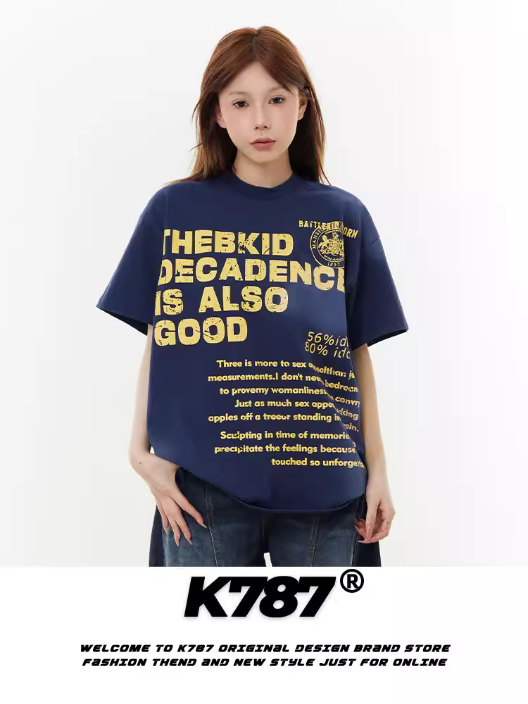 Áo thun ngắn tay in chữ cổ điển kiểu Mỹ K787 dành cho nam và nữ, áo thun cotton nguyên chất đa năng phong cách hip-hop dành cho cặp đôi