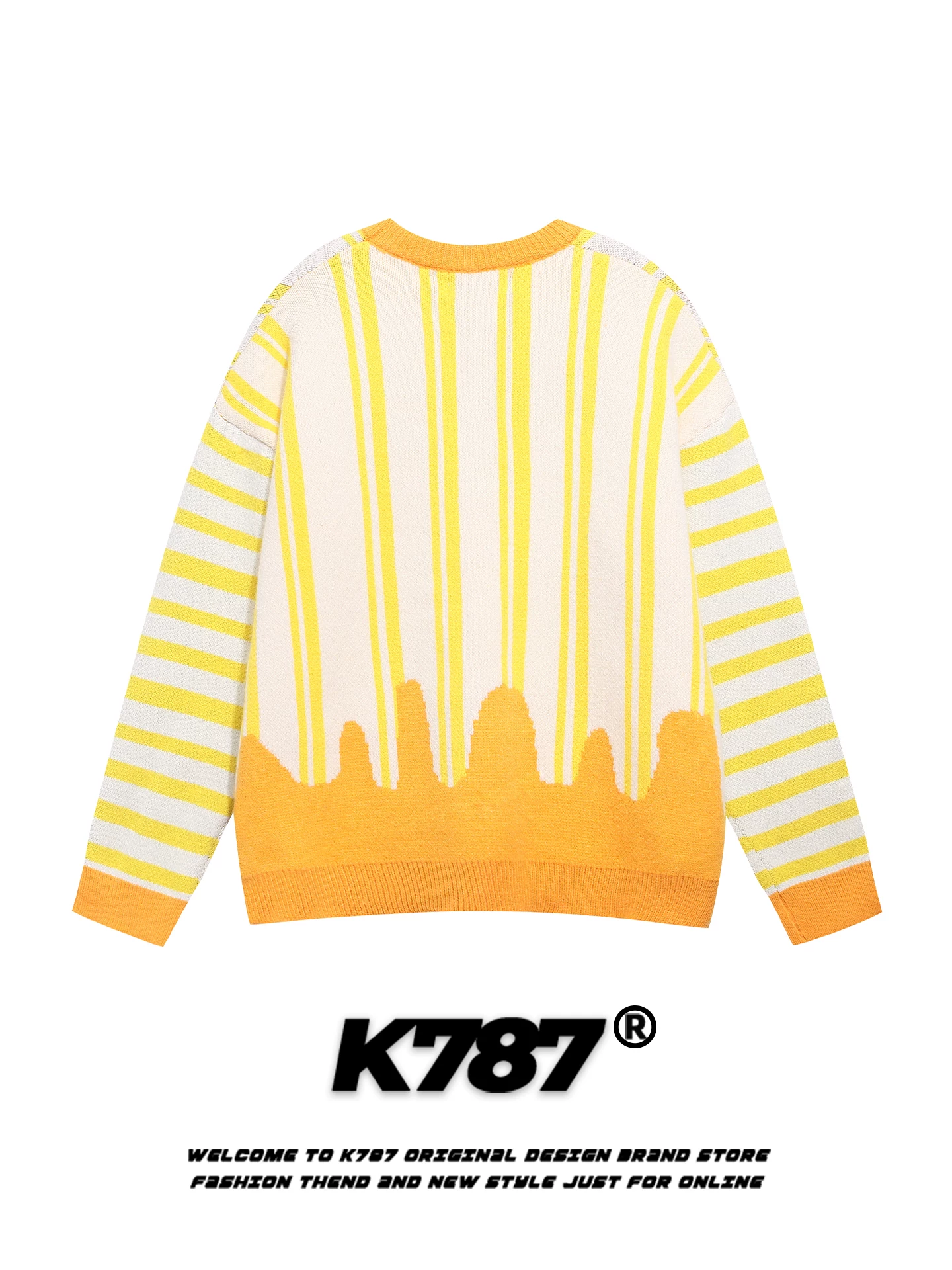Áo len cổ tròn phối màu hoạt hình Winnie the Pooh kiểu Mỹ K787, unisex, dáng rộng, mặc cặp đôi, chất liệu dệt kim
