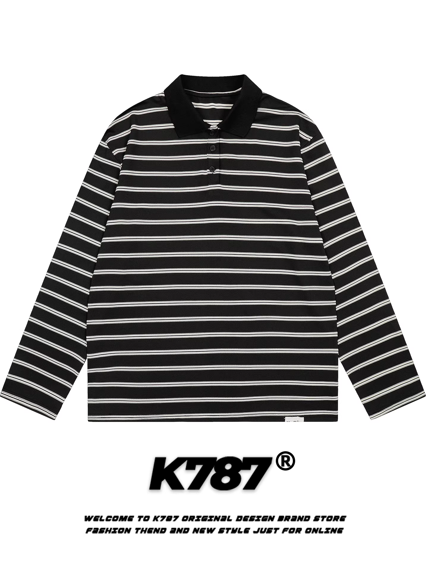 K787 Áo thun dài tay có cổ sọc thời trang kiểu Mỹ dành cho nữ, áo đi làm rộng rãi và đa năng, áo POLO dành cho cặp đôi trong trường học