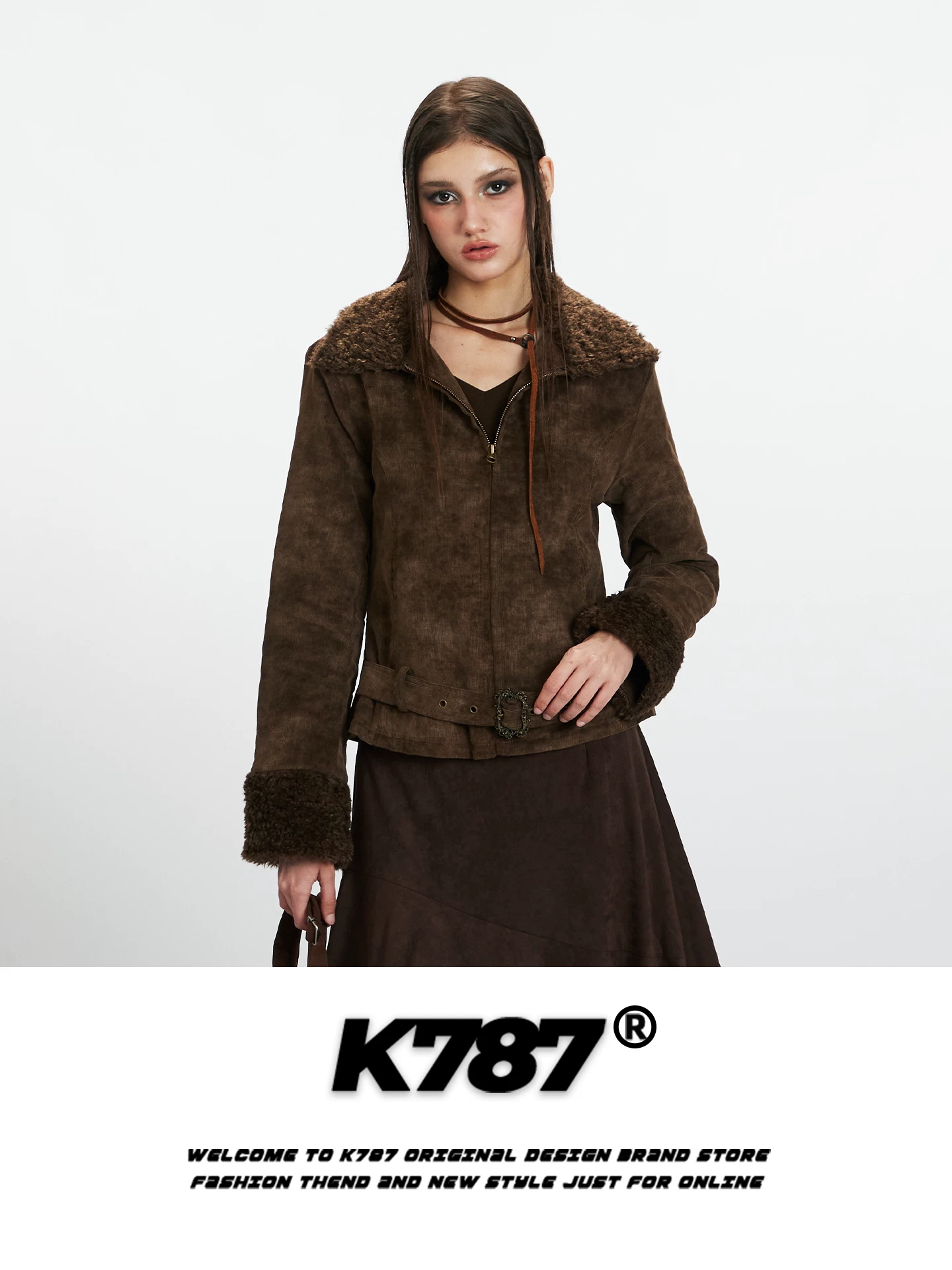 Áo khoác cotton phối len cừu kiểu Mỹ cổ điển K787 dành cho nam và nữ, dáng rộng, phong cách thường ngày, ấm áp, có khóa kéo, thích hợp cho mùa đông.