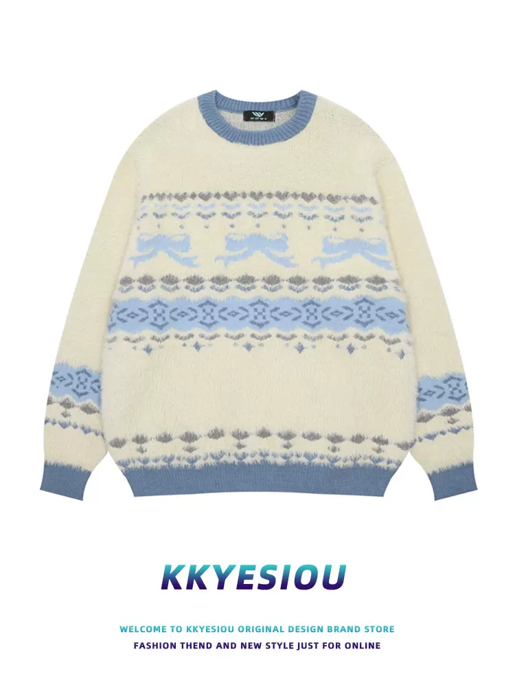 Áo len KKyesiou kiểu Mỹ cổ điển, thắt nơ, phong cách preppy dành cho nam và nữ, áo len cặp đôi màu sữa, phong cách giản dị, sang trọng.