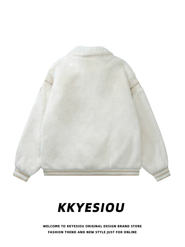Áo khoác cặp đôi chất liệu len cừu kiểu Mỹ cổ điển, phong cách preppy, dày dặn, chất liệu cotton, dành cho nam và nữ, mùa thu đông 2023