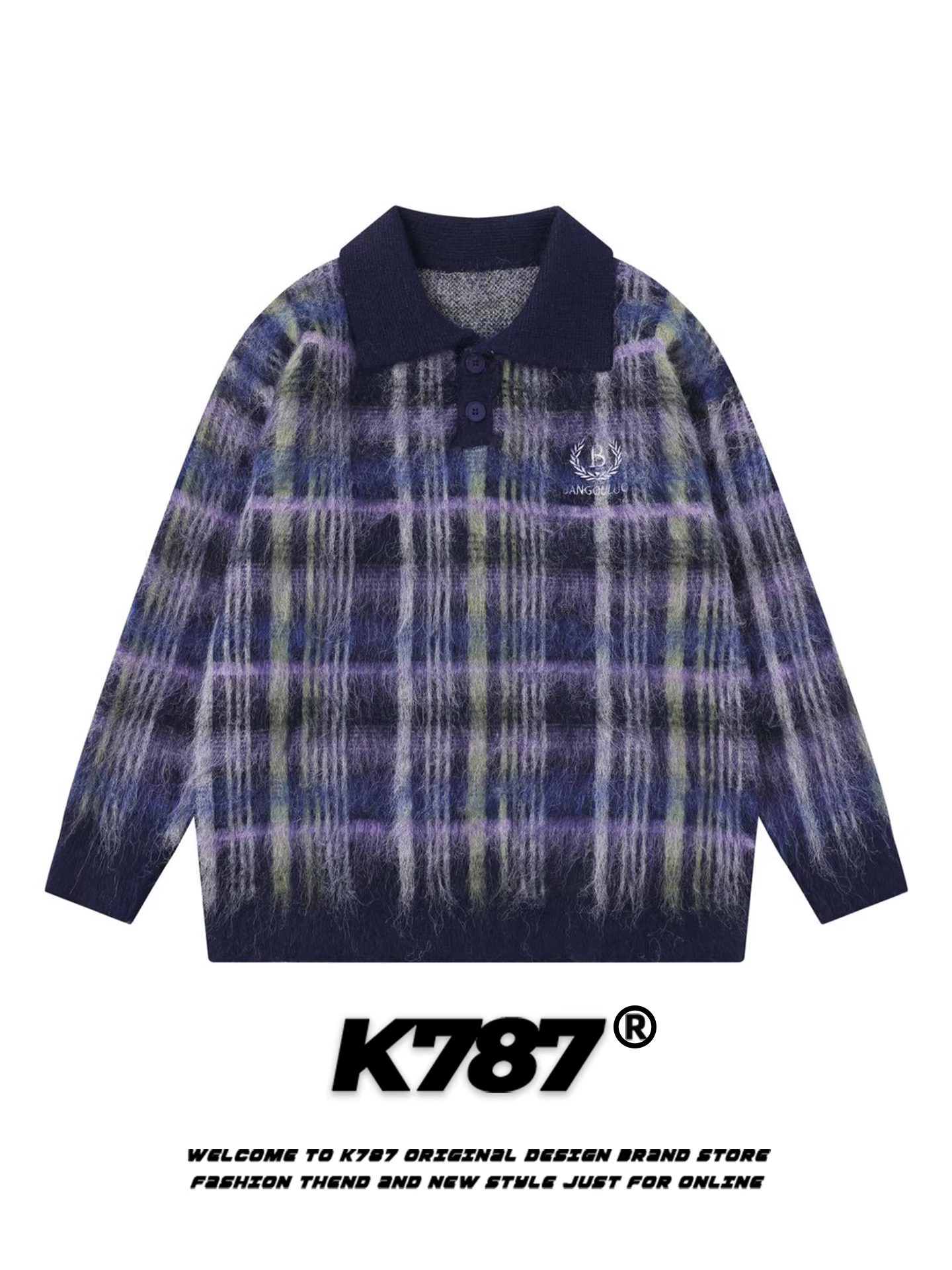 Áo len kẻ caro phối màu phong cách đường phố Mỹ K787, kiểu dáng unisex, rộng rãi, thoải mái, hợp thời trang, thương hiệu thời trang, dành cho cặp đôi.