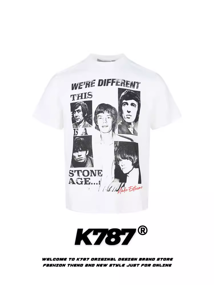 Áo thun ngắn tay in hình ban nhạc cổ điển Mỹ K787 dành cho nam và nữ, kiểu dáng rộng rãi, thoải mái, kiểu dáng đơn giản, áo trễ vai.
