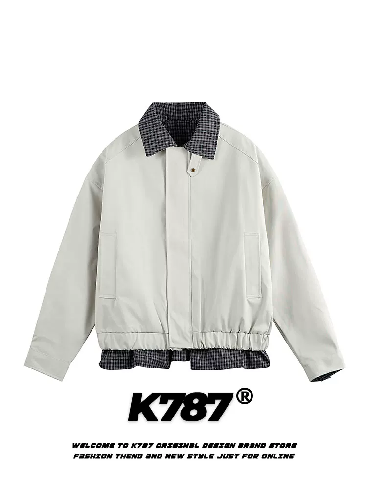 K787 Áo khoác Harrington giả hai mảnh phong cách retro Mỹ, phối màu, unisex, thời thượng, thương hiệu nổi tiếng, dáng rộng, phong cách thường ngày, đa năng, áo khoác ngắn
