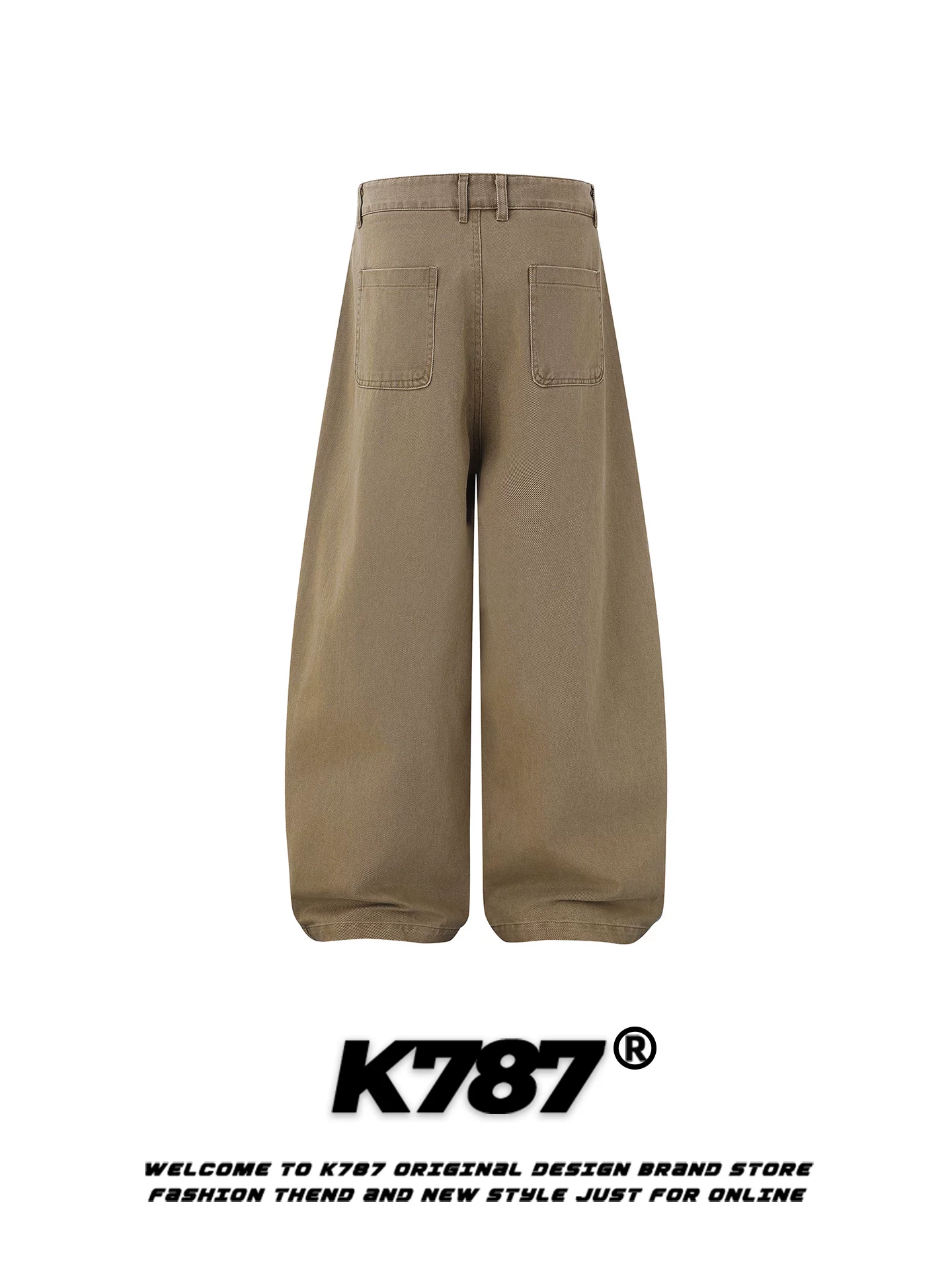 Quần ống rộng xếp ly cao eo dáng suông unisex phong cách retro Mỹ K787, chất liệu washed vintage đơn giản