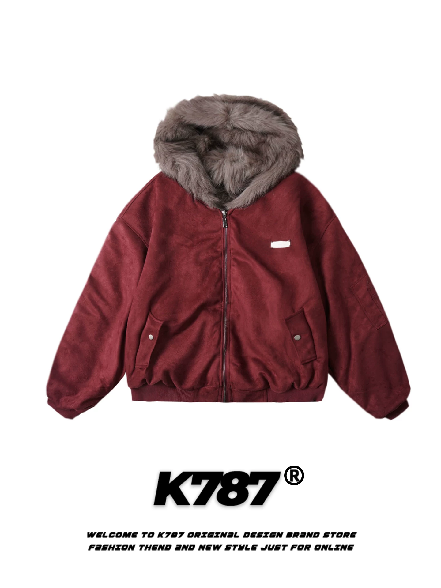 Áo khoác cotton có mũ trùm đầu kiểu Mỹ cổ điển K787, có thể mặc hai mặt, dành cho nam và nữ, áo khoác bông mềm mại giả lông thú thân thiện với môi trường cho mùa đông.
