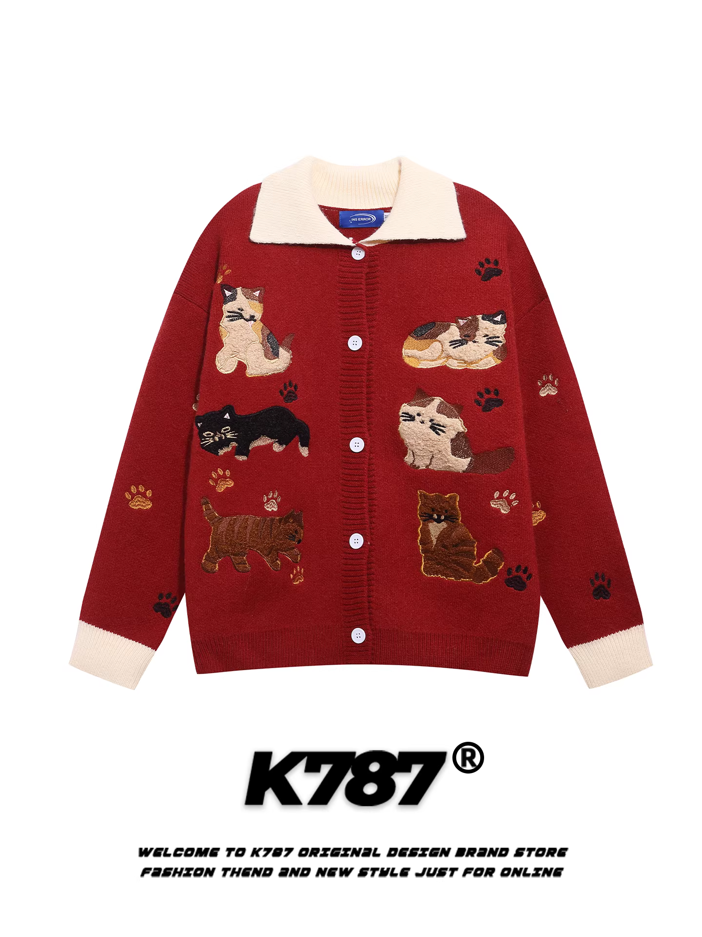 Áo len cardigan cổ điển kiểu Mỹ K787 dành cho nữ, dáng rộng, trẻ trung, màu đỏ mừng năm mới