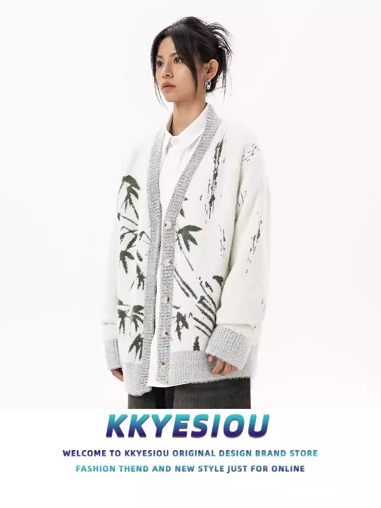 Áo khoác len dệt kim cổ chữ V kiểu Trung Quốc KKyesiou mới dành cho nam và nữ, áo len cặp đôi hợp thời trang và đa năng