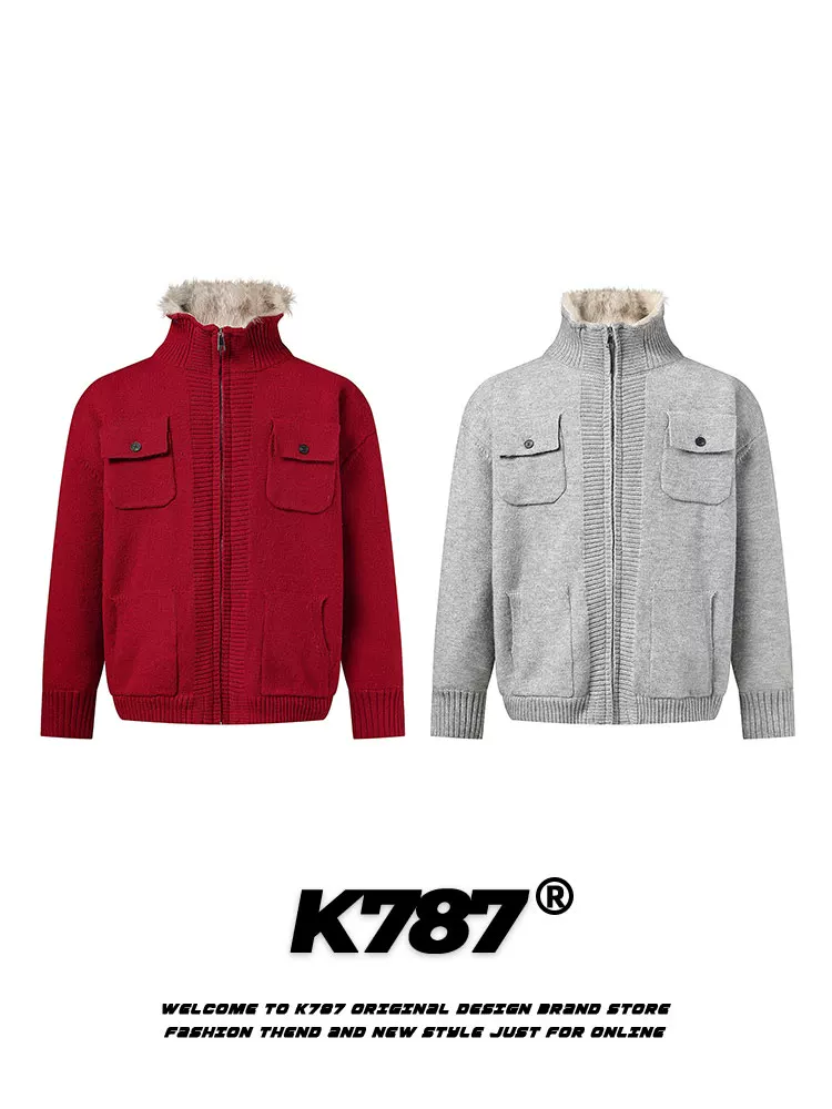 Áo khoác cotton kiểu dáng giản dị cleanfit phong cách Trung Quốc K787 dành cho nam và nữ, áo khoác dày bằng len cừu giả.