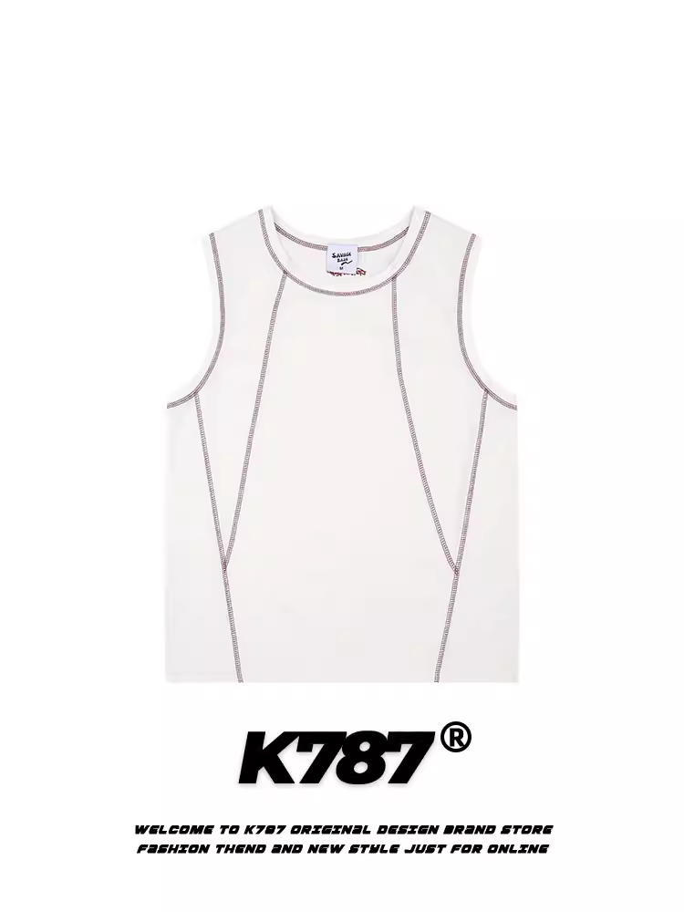 Áo ba lỗ unisex phong cách đường phố retro Mỹ K787, kiểu ghép mảnh, thể thao, đa năng, rộng rãi, thoải mái, không tay, áo lót, áo thun