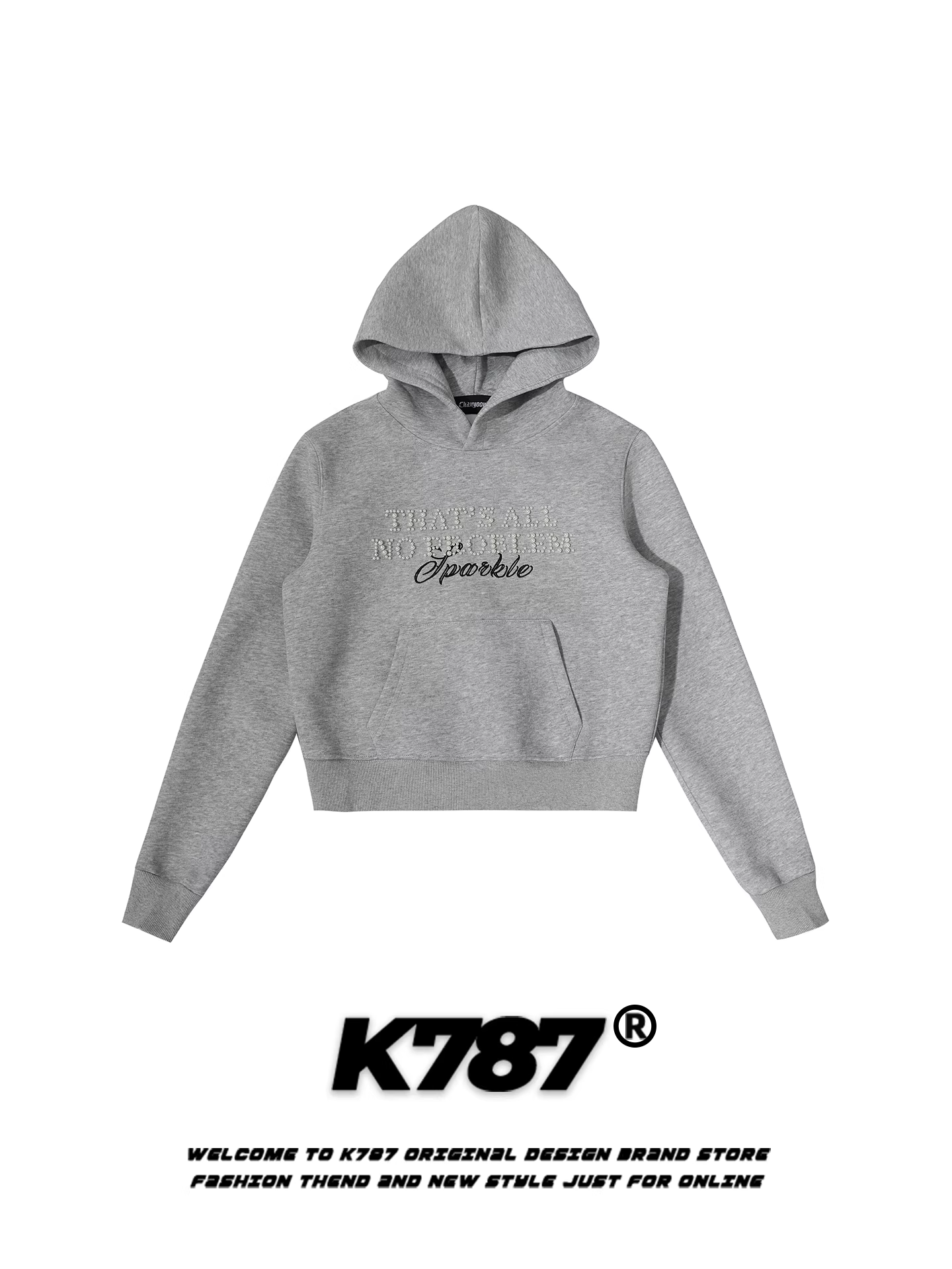 Áo khoác hoodie nữ kiểu Mỹ K787, thiết kế đính hạt, dáng regular, ôm dáng, áo khoác ngắn đi làm mùa thu.