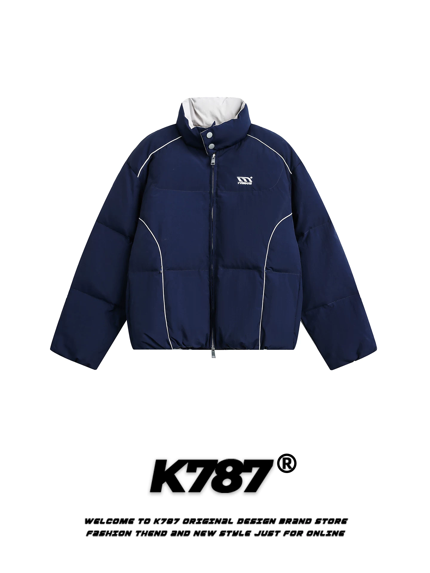 K787 Mỹ retro hợp thời trang thương hiệu màu khối cổ đứng áo khoác cotton dày unisex dáng rộng mùa đông ấm áp cặp đôi áo khoác cotton