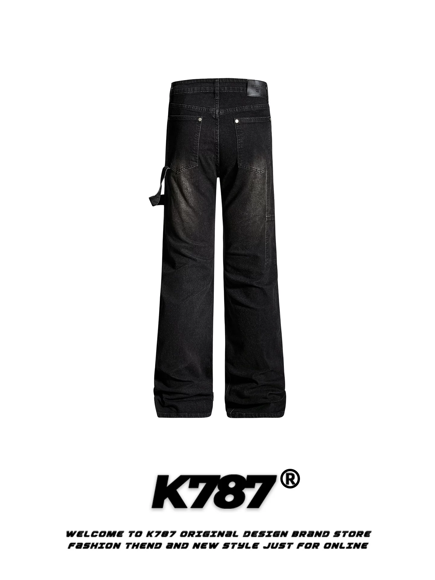 K787 Quần jean kiểu Mỹ cổ điển được thiết kế theo phong cách patchwork dành cho nam và nữ, quần dài thẳng ống đứng có dây thắt lưng giảm béo hợp thời trang dành cho nam và nữ
