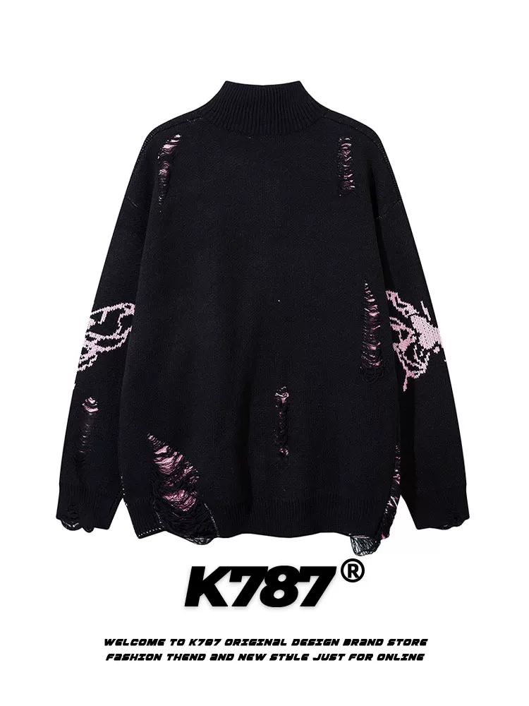 Áo cardigan dệt kim thiết kế hip-hop cá tính K787, kiểu dáng bướm, unisex, phong cách retro Mỹ, áo khoác cặp đôi