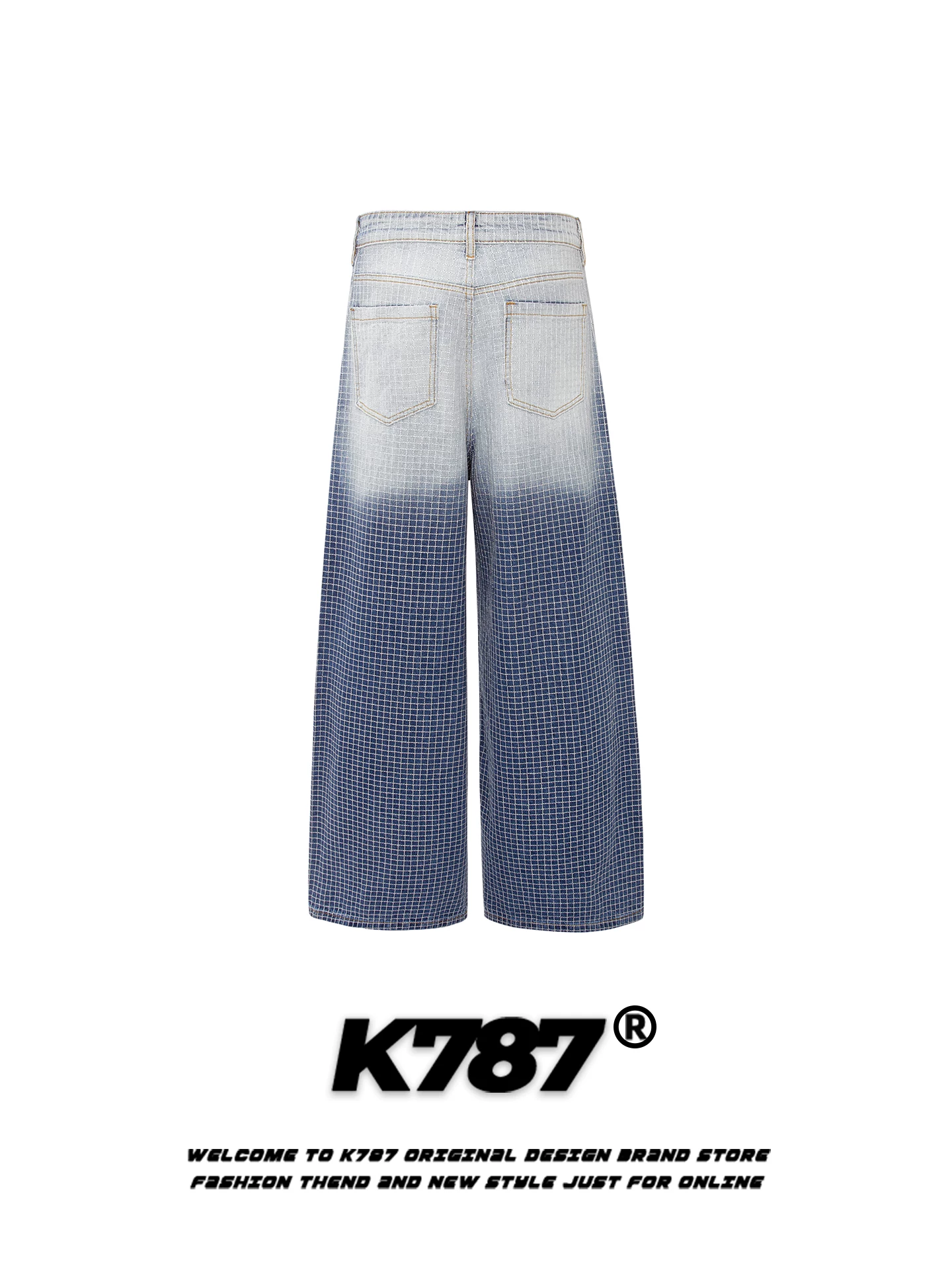 Quần dài unisex kiểu Mỹ cổ điển, phối họa tiết ca rô, phối màu gradient, dáng rộng, xu hướng thời trang, cạp cao, ống thẳng, dài chấm đất, dáng rộng
