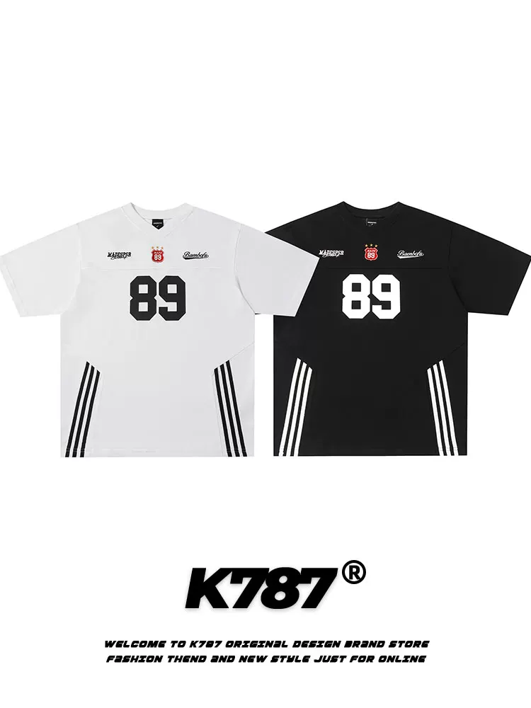 K787 Áo thun thể thao cổ điển kiểu Mỹ vui nhộn có chữ cái ngắn tay áo thun unisex sọc blokecore áo thun hàng đầu