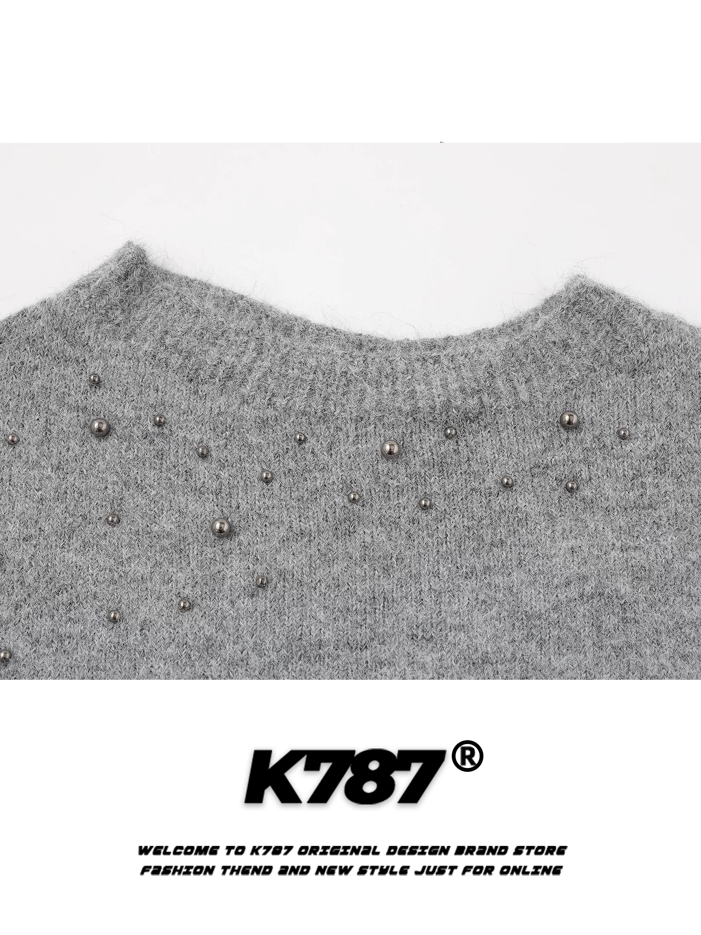 Áo len nữ kiểu Mỹ K787, thiết kế trễ vai, đính hạt, chất liệu mềm mại, ấm áp, tôn dáng, kiểu dáng rộng rãi, chất liệu dệt kim.