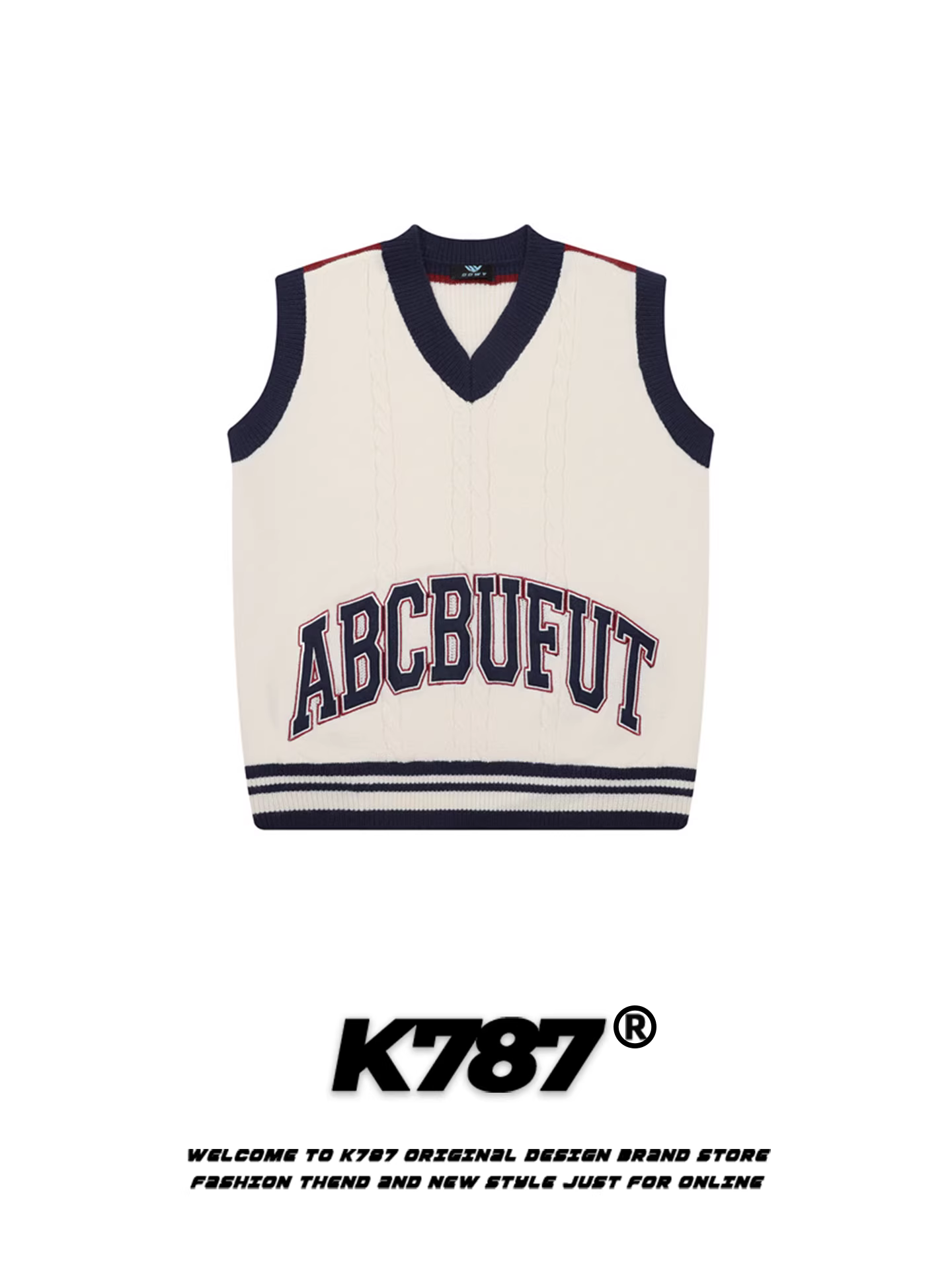 Áo len gile thêu chữ phong cách đường phố Mỹ K787 dành cho nữ, phối cùng áo gile len không tay phong cách học sinh.