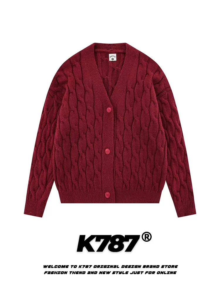 K787 phong cách giản dị áo len dệt kim năm hoàng đạo unisex trang phục năm mới 2025 lễ hội mùa xuân cặp đôi áo len màu đỏ áo khoác