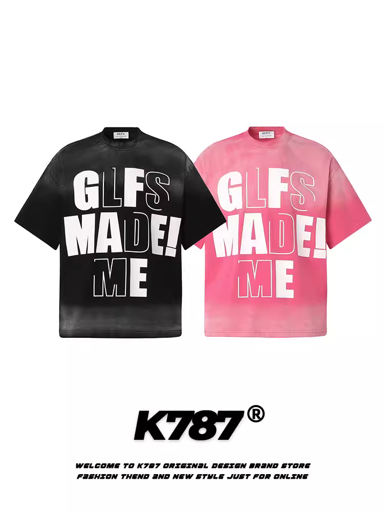 Áo thun ngắn tay chữ hip-hop cổ điển Mỹ K787 dành cho nam và nữ, áo nửa tay cỡ lớn phong cách đường phố được sơn phun kiểu ins dành cho cặp đôi