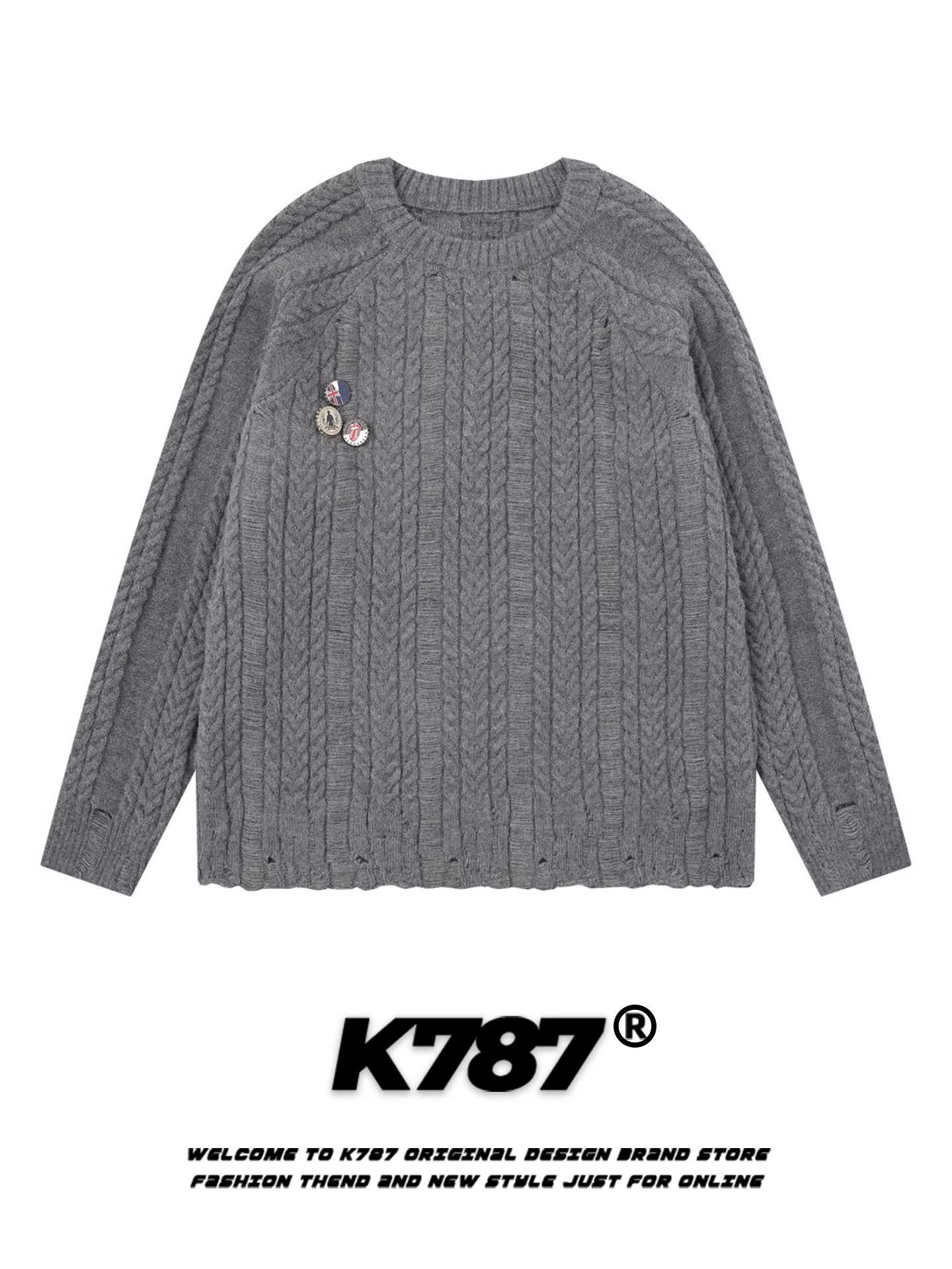 Áo len cổ tròn dệt kim kiểu Mỹ cổ điển K787 dành cho nam và nữ, kiểu dáng rộng rãi, thoải mái, phong cách lười biếng, áo len cặp đôi.