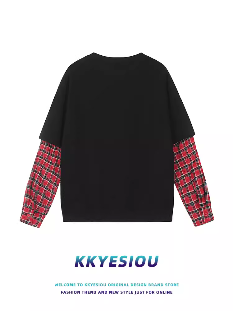 Áo thun dài tay giả hai mảnh phong cách retro Mỹ KKyesiou, unisex, kiểu dáng giản dị, dành cho cặp đôi