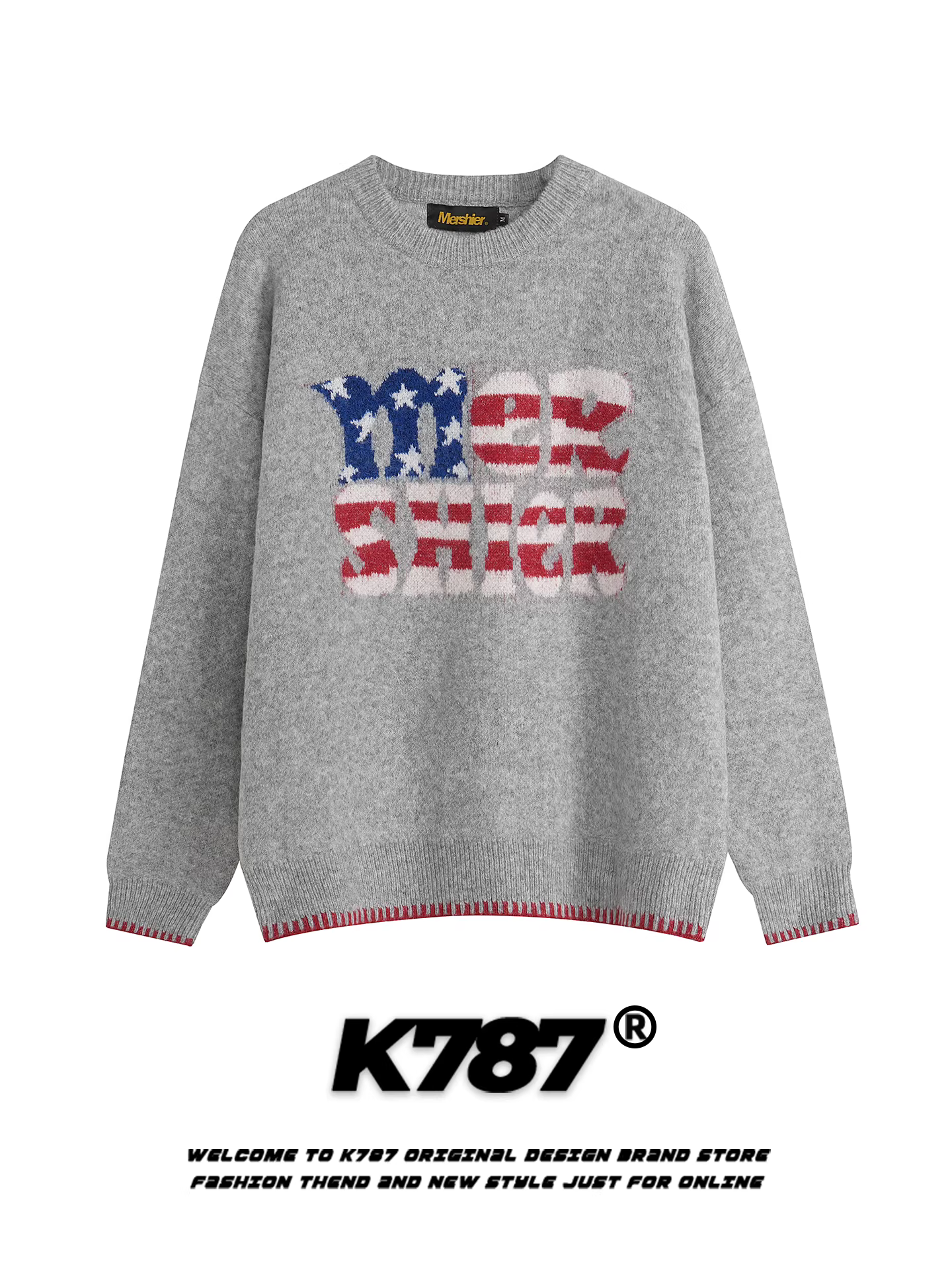 Áo len cổ tròn dệt jacquard kiểu Mỹ cổ điển K787 dành cho nam và nữ, kiểu dáng rộng rãi, thoải mái, phong cách giản dị, thích hợp đi làm, dành cho cặp đôi.