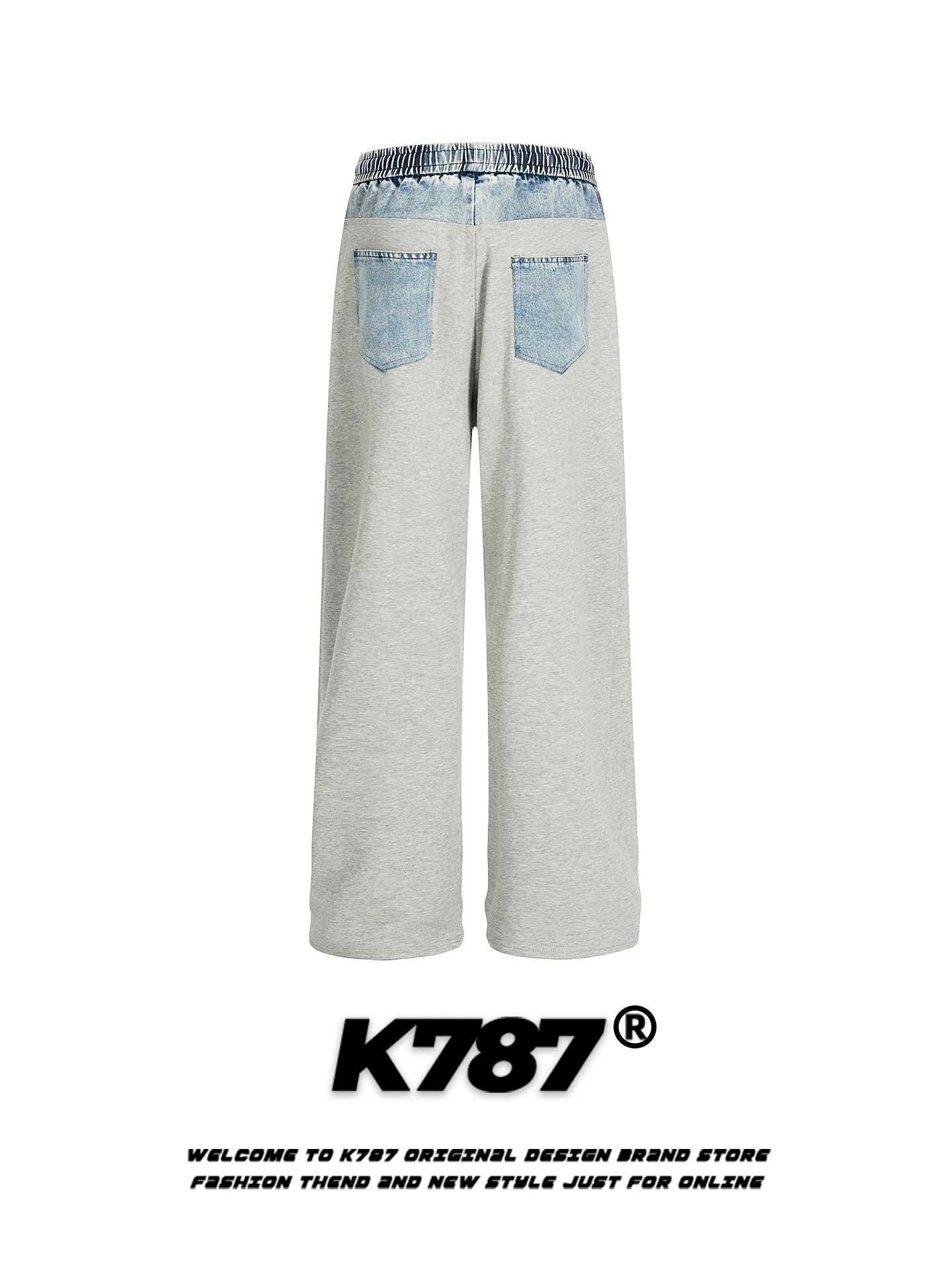 Quần jeans phối màu phong cách đường phố Mỹ K787, kiểu dáng unisex, rộng rãi, xu hướng thời trang, cạp cao, ống thẳng, dáng rộng