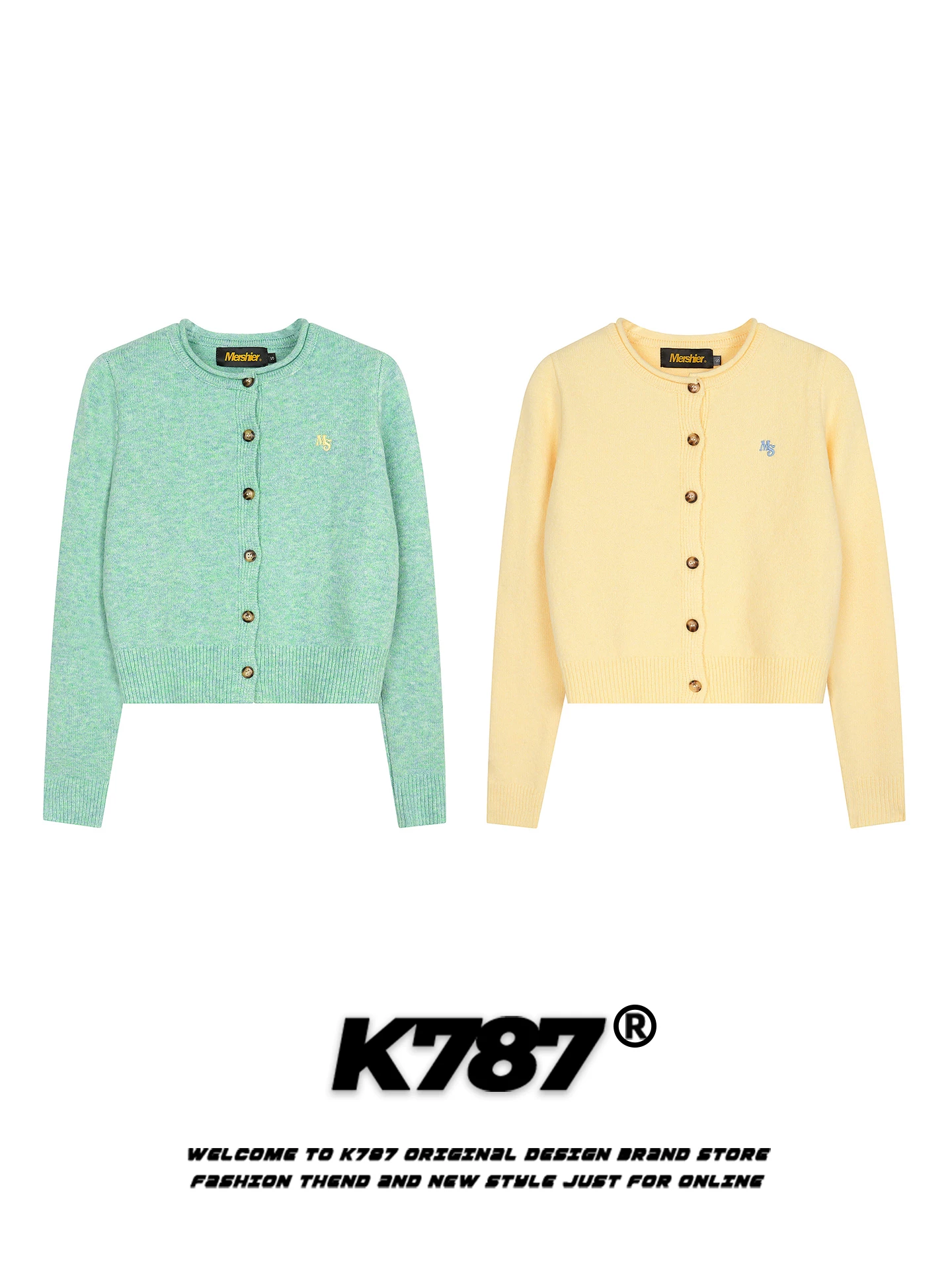 Áo cardigan len tròn cổ tròn màu trơn đơn giản phong cách retro Mỹ K787 dành cho nữ, kiểu dáng năng động, thoải mái, thích hợp đi làm, áo khoác len ngắn