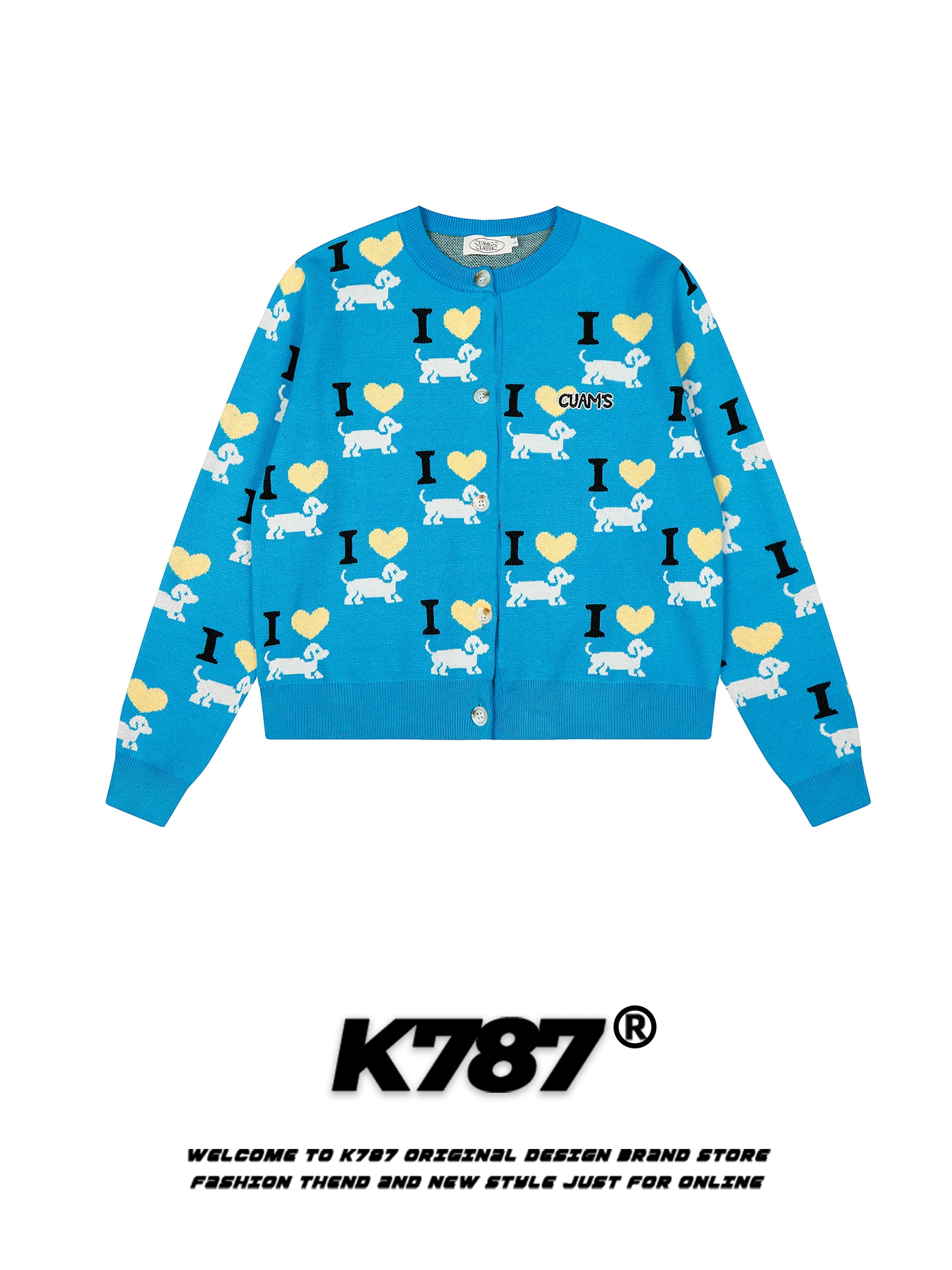 Áo cardigan ngắn dệt kim hình trái tim kiểu Mỹ cổ điển K787 dành cho nữ, phong cách ngọt ngào và cá tính, áo khoác len rộng rãi đa năng, thoải mái.