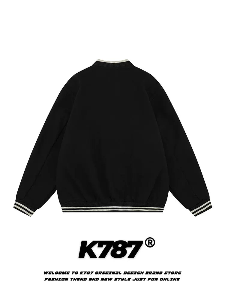 Áo khoác kiểu đại học K787 kiểu Mỹ cổ điển, phối nhiều mảnh ghép, đính khuy, unisex, dáng rộng, đa năng, kiểu áo khoác bóng chày
