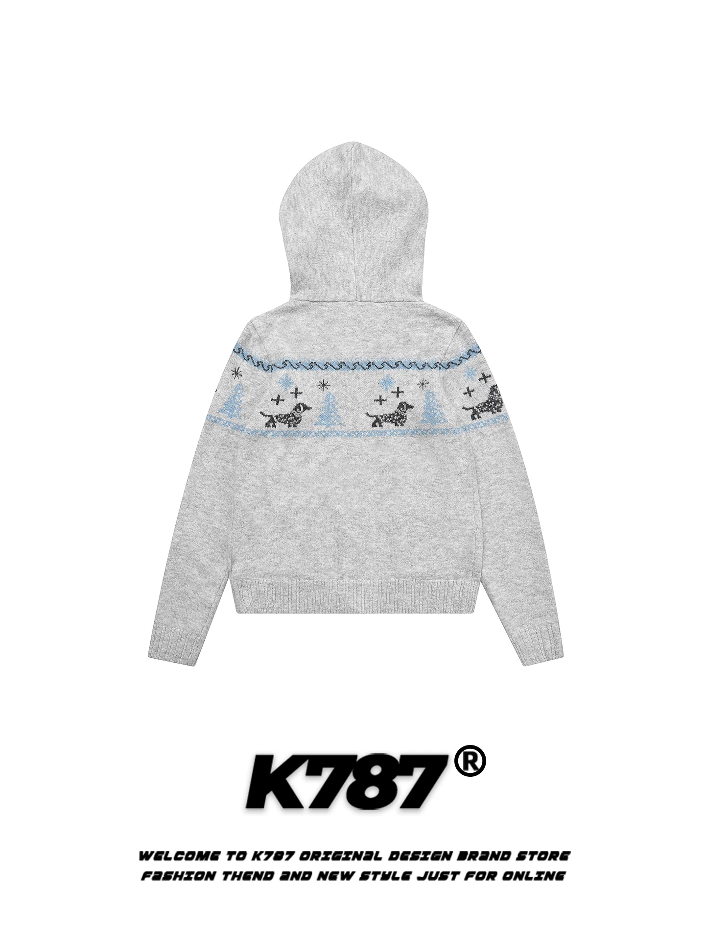 Áo khoác cardigan len thêu hình chó con phong cách retro Mỹ K787 dành cho nữ, kiểu dáng rộng rãi, thoải mái, chất liệu len đan, có khóa kéo, kiểu áo ngắn.