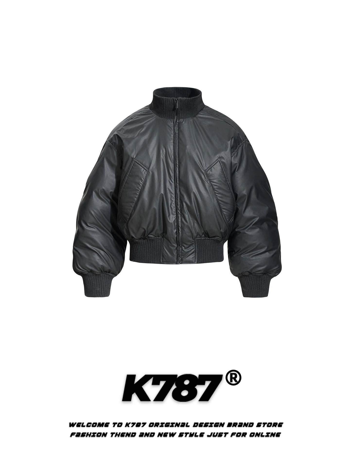Áo khoác bomber mùa đông chất liệu cotton, kiểu dáng unisex, màu trơn, cổ đứng, phong cách đường phố Mỹ K787, chất liệu da PU ấm áp, thương hiệu thời trang.
