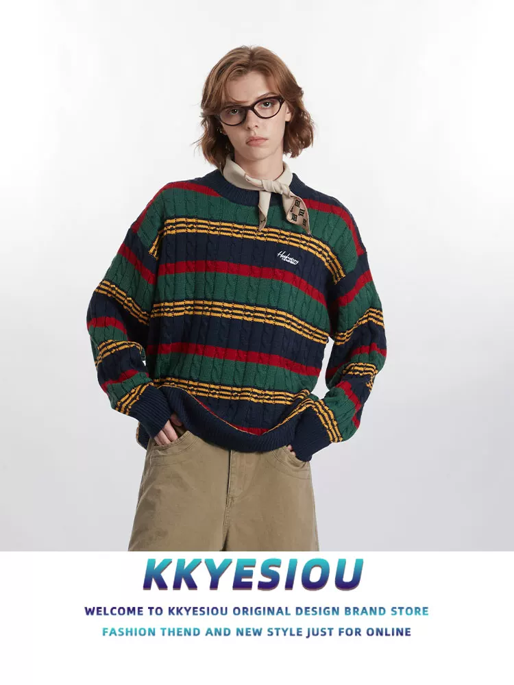 Áo len dệt kim phong cách retro Mỹ, kiểu preppy, dành cho nam và nữ, mùa thu đông 2024, đa năng, thích hợp đi làm, áo đôi.