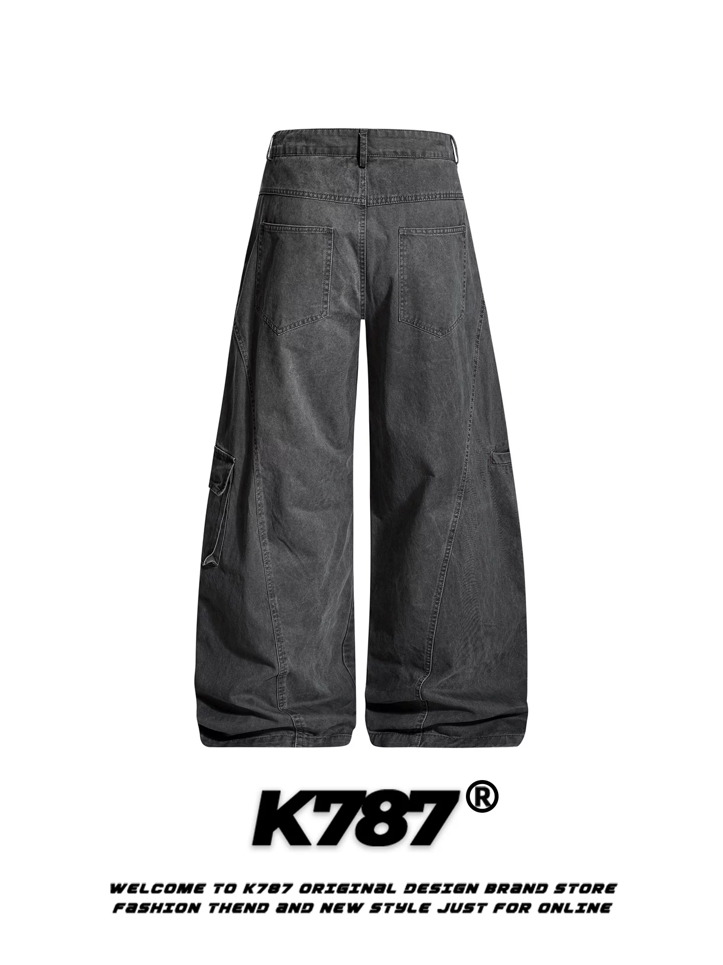 Quần dài ống rộng unisex kiểu Mỹ cổ điển, thiết kế nhiều túi, dáng rộng, cạp cao, dài chấm đất, phong cách đường phố, mã K787