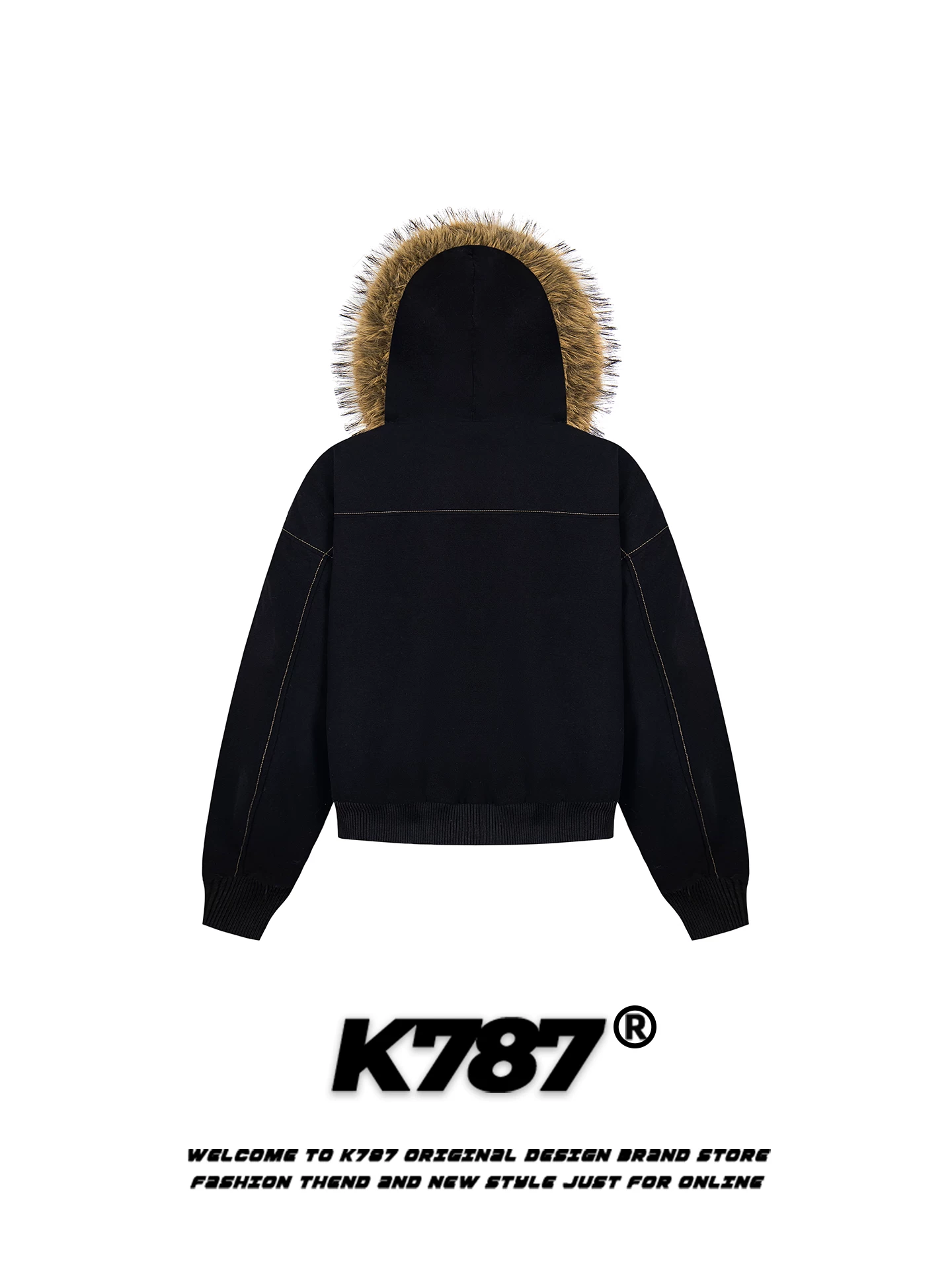 Áo khoác cotton có mũ trùm đầu cổ lông phong cách retro Mỹ K787 dành cho nam, áo khoác cotton có khóa kéo ấm áp, rộng rãi, kiểu dáng cặp đôi.