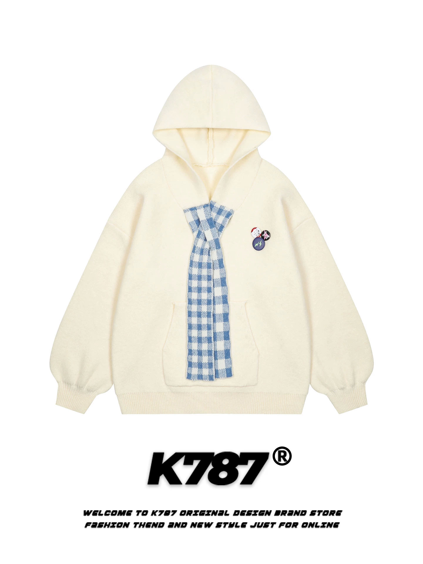 Áo khoác hoodie nữ kiểu Mỹ K787, chất liệu vải ca rô phối màu, dáng rộng, phong cách học sinh, thích hợp cho mùa thu đông.