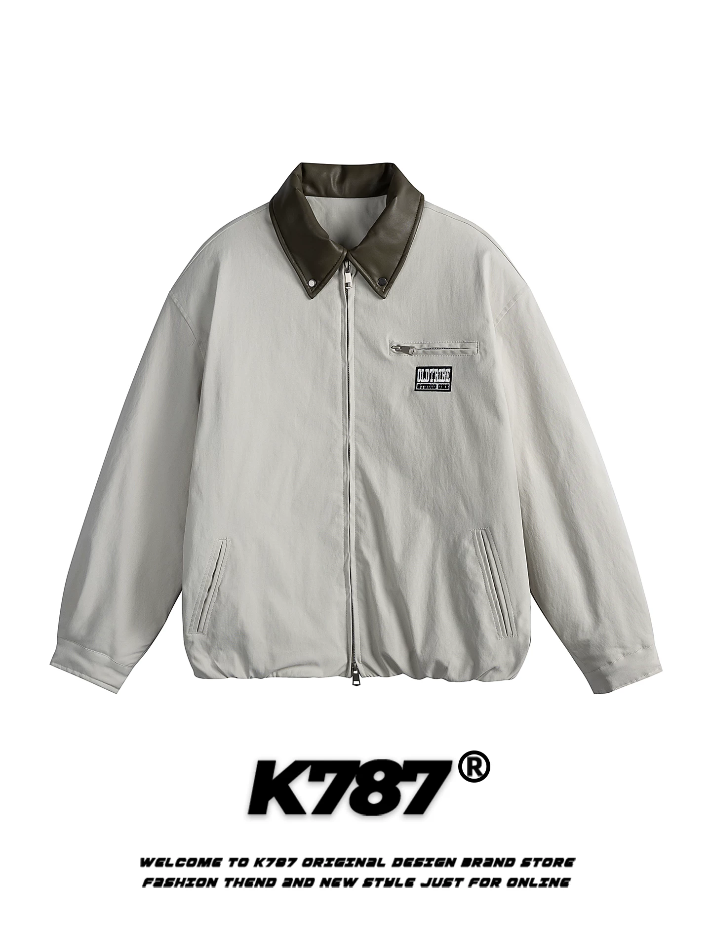 Áo khoác cotton kiểu dáng công sở phối màu retro Mỹ K787 chất liệu da PU, dành cho nam và nữ, kiểu dáng rộng rãi, giữ ấm mùa đông, áo khoác đôi.