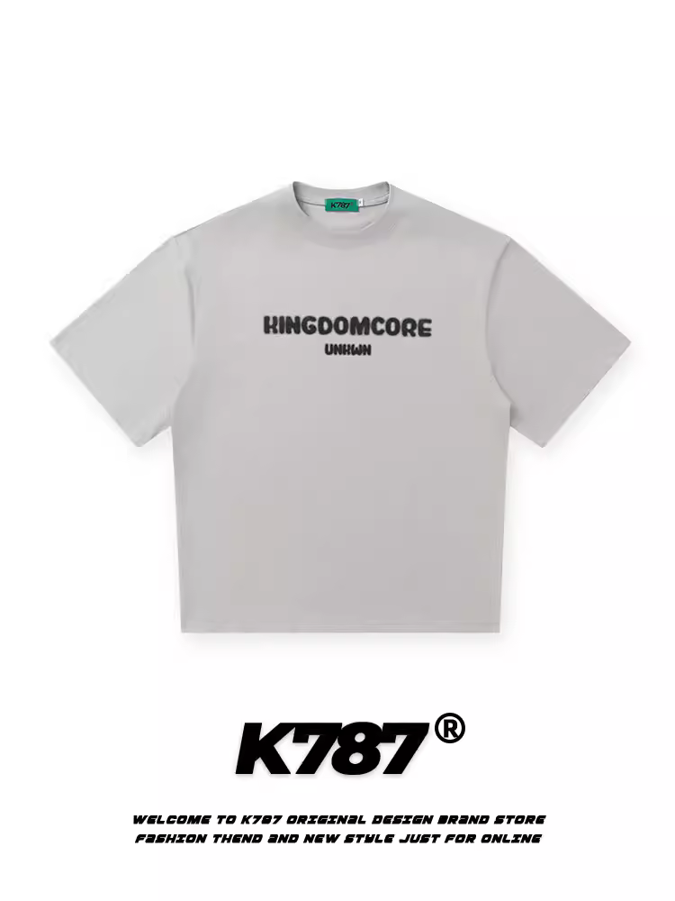 Áo thun ngắn tay in chữ mờ phong cách đường phố Mỹ K787 dành cho nam và nữ, áo nửa tay dáng rộng theo xu hướng quốc gia dành cho cặp đôi