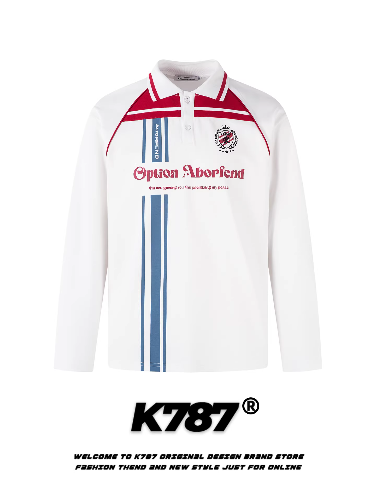 K787 Áo thun dài tay cổ polo sọc phong cách đường phố Mỹ màu khối unisex áo thể thao dáng rộng cho cặp đôi